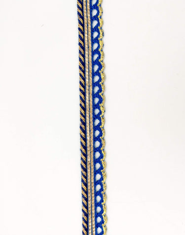 3 Yards Royal Blue And Gold Stripes Piping Cord Trim Fringe Trim, Approx. 16 mm wide, Lehariya Trim, Fringing Tape